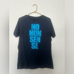 Navy blue tee shirt, no no sense, size L